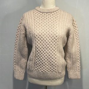 Aran Irish Fisherman Sweater Wool Cable Knit Women’s Size Medium Oatmeal